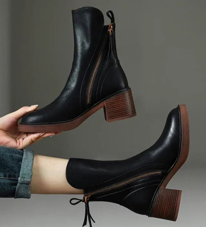 Valorine | Elegantní kožené boty s pohodlným podpatkem