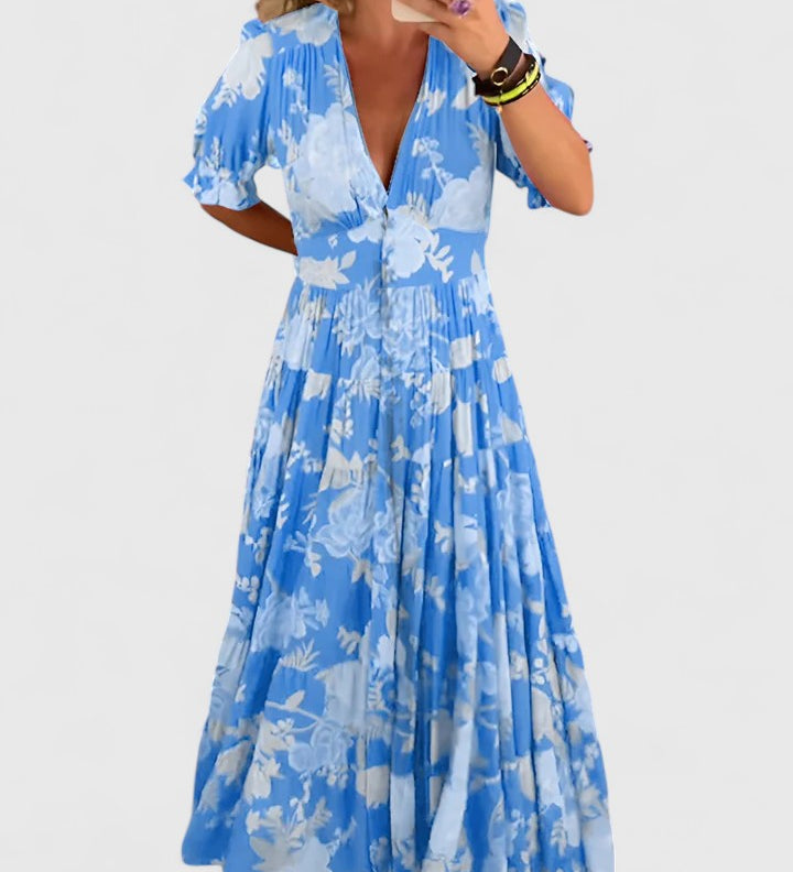 Minelda | Elegantní květinové šaty s V-výstřihem
