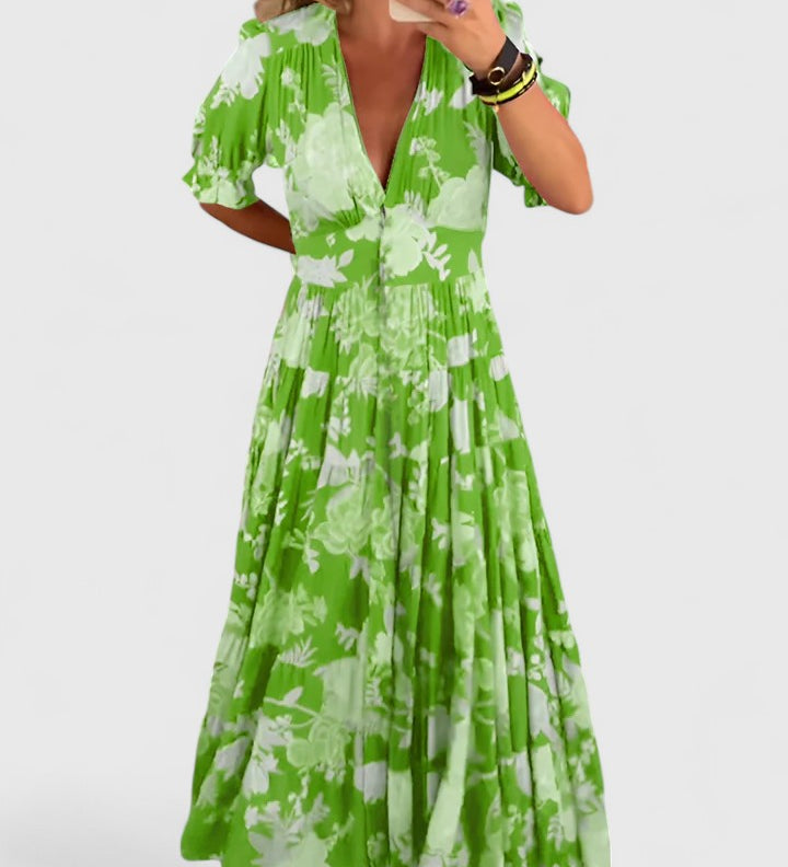 Minelda | Elegantní květinové šaty s V-výstřihem