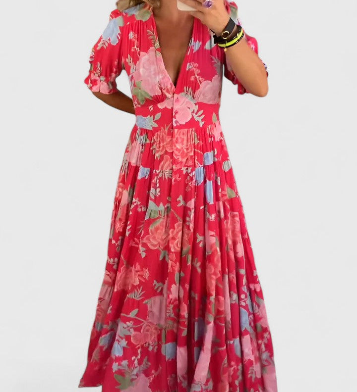 Minelda | Elegantní květinové šaty s V-výstřihem
