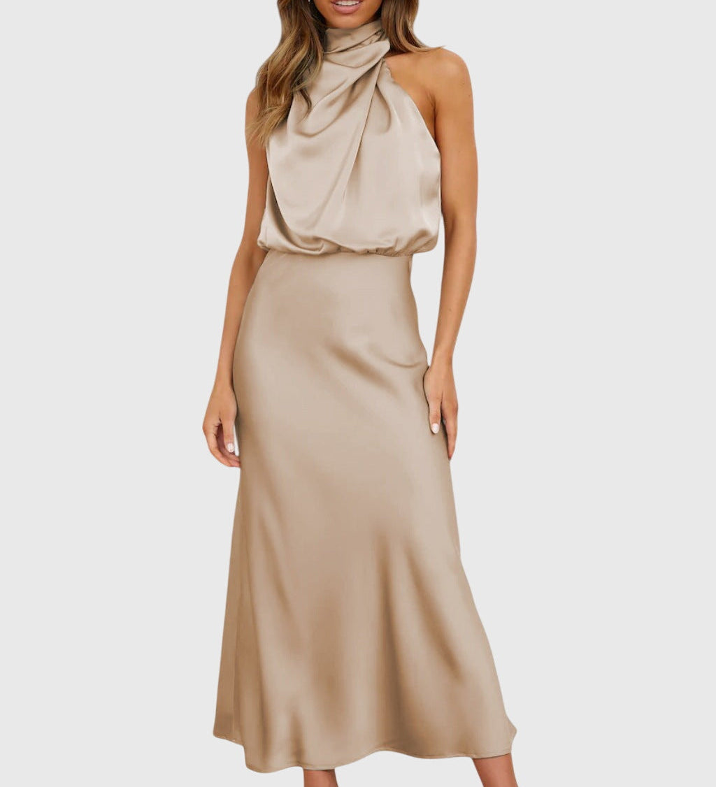 Ava™ | Glamour Šaty z Saténu s Krátkým Rukávem